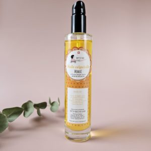 Huile corporelle artisanale au parfum Monoï - soin nourrissant aux huiles bio d'amande douce, argent et noyaux d'abricot
