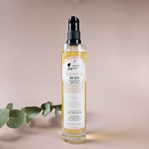 Flacon d’huile de massage Âme Sœur au parfum monoï et à l’huile essentielle d’ylang-ylang bio