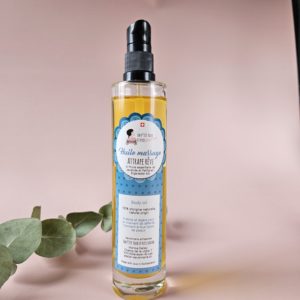 Flacon d’huile de massage relaxant bio Attrape-Rêves aux huiles essentielles apaisantes, utilisable dès 3 ans