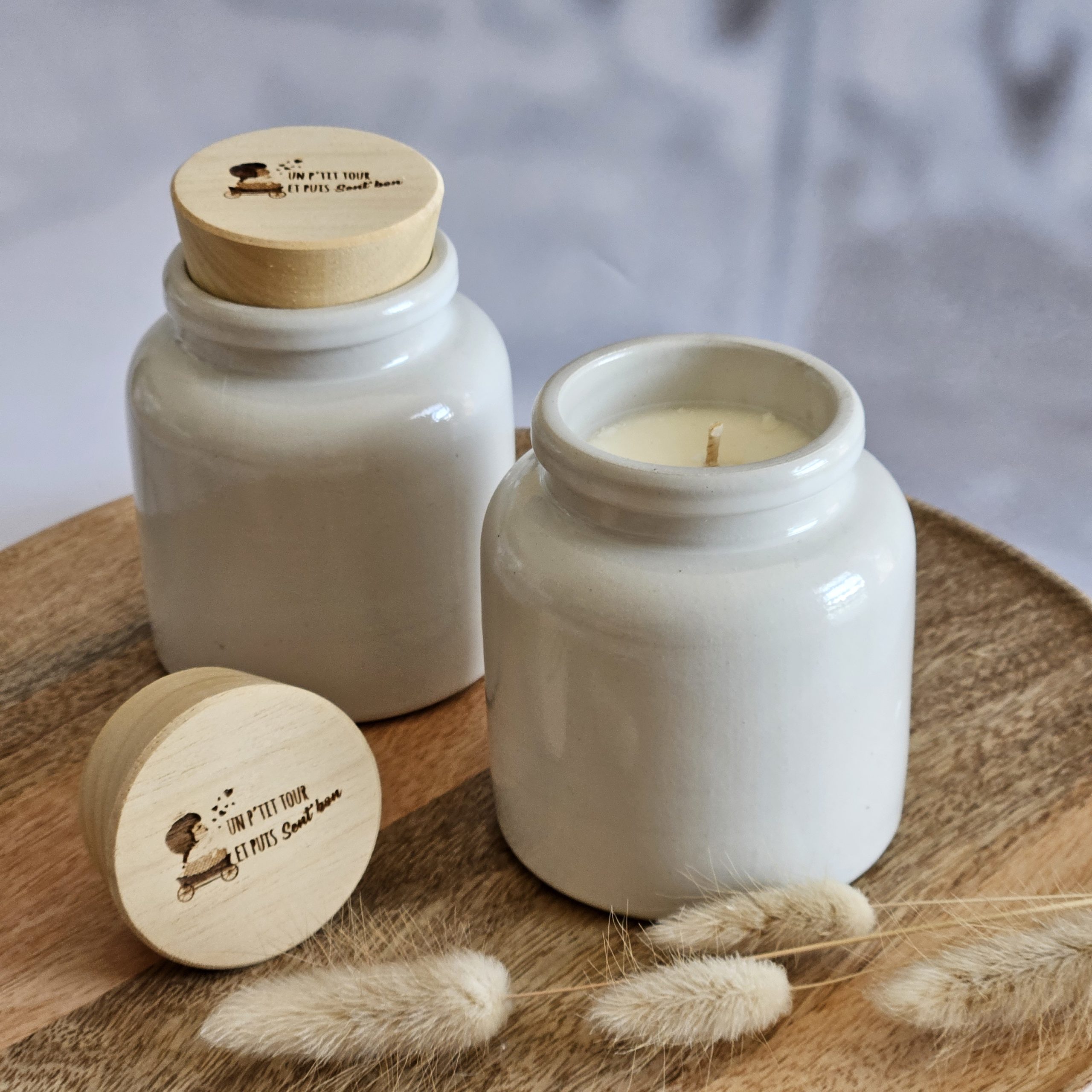 bougie artisanale cire naturelle pot grès blanc