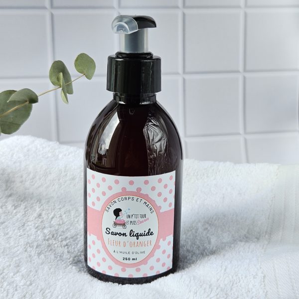 Savon liquide fleur d'oranger artisanal - huile d'olive et coco bio - corps et visage