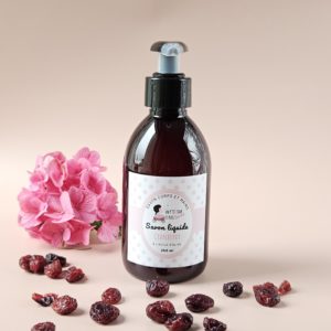 Flacon de savon liquide artisanal à la cranberry - huile d'olive et coco bio