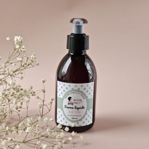 Savon liquide aloé vera artisanal – huile d’olive et coco bio – corps et visage
