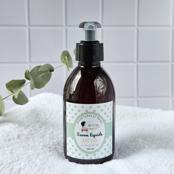 Savon liquide aloé vera artisanal – huile d’olive et coco bio – corps et visage