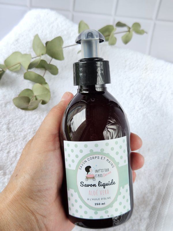 Savon liquide aloé vera artisanal – huile d’olive et coco bio – corps et visage