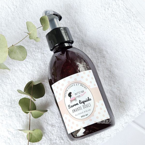 Savon liquide artisanal à l'amande douce - huile d'olive et coco bio