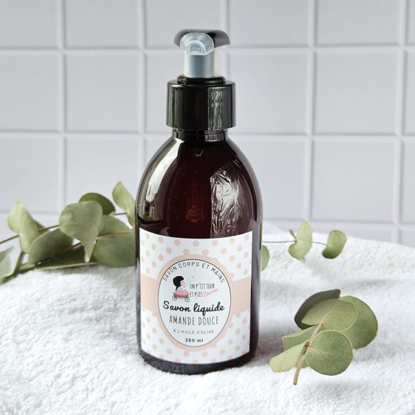 Savon liquide artisanal à l'amande douce - huile d'olive et coco bio
