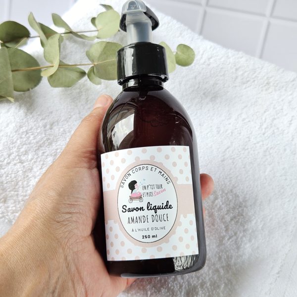 Savon liquide artisanal à l'amande douce - huile d'olive et coco bio