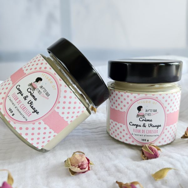 Crème corps et visage Fleur de cerisier irisée or 2 x 100 ml — pot avec étiquette