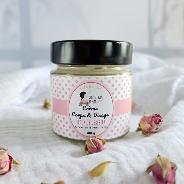 Crème corps et visage Fleur de cerisier irisée or 100 ml — pot avec étiquette