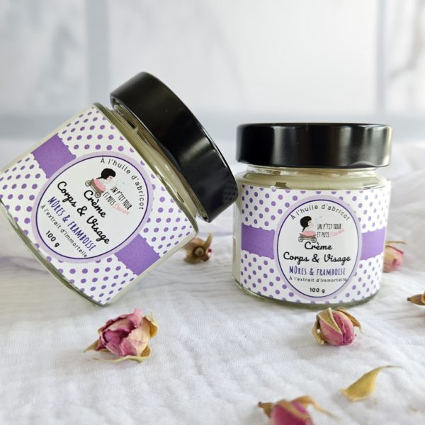 Crème corps et visage Mûres Framboises 2 x 100 ml — pot avec étiquette