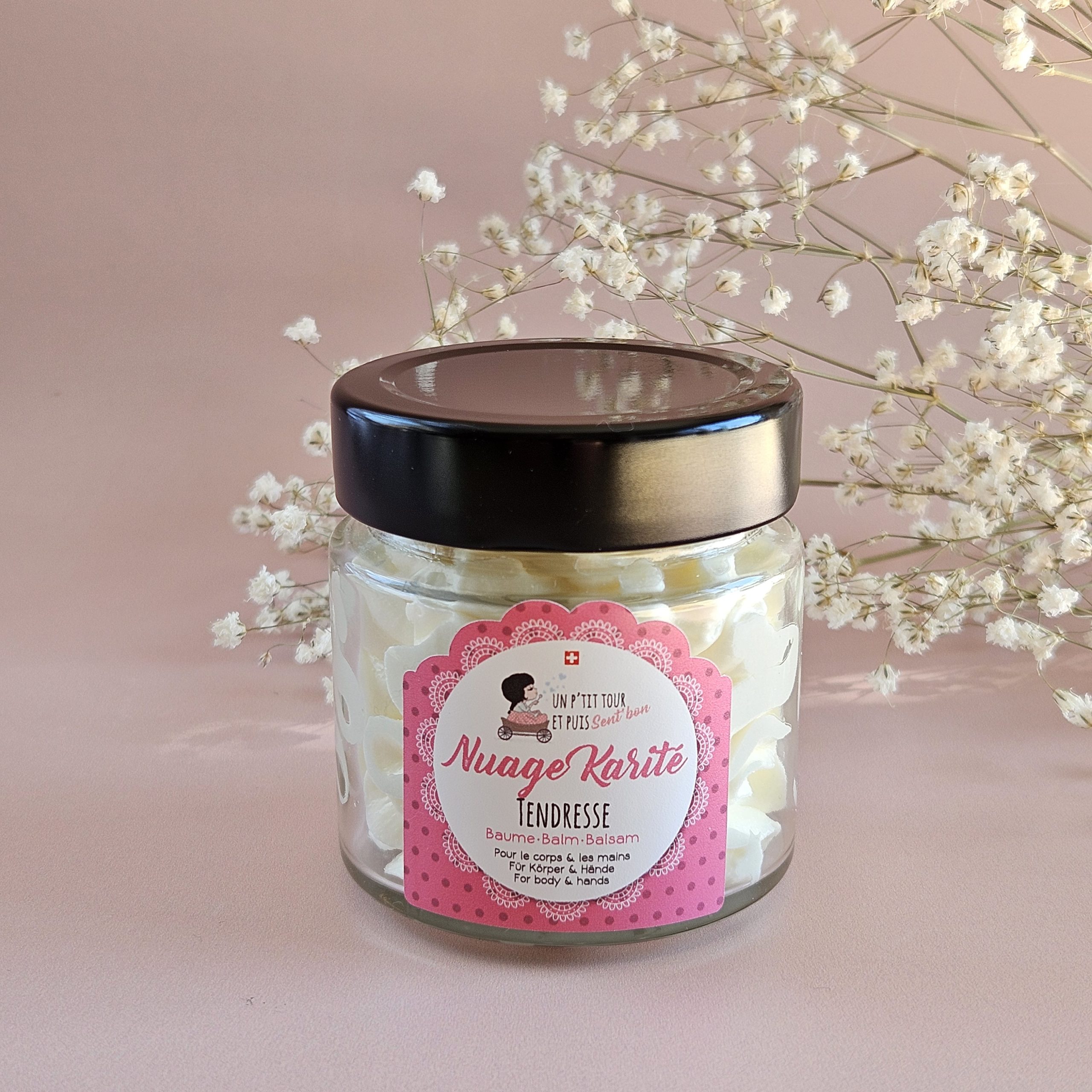 Baume chantilly Nuage de karité Tendresse 70 g – petit format pratique, parfum poudré, floral et musqué, artisanal en Suisse